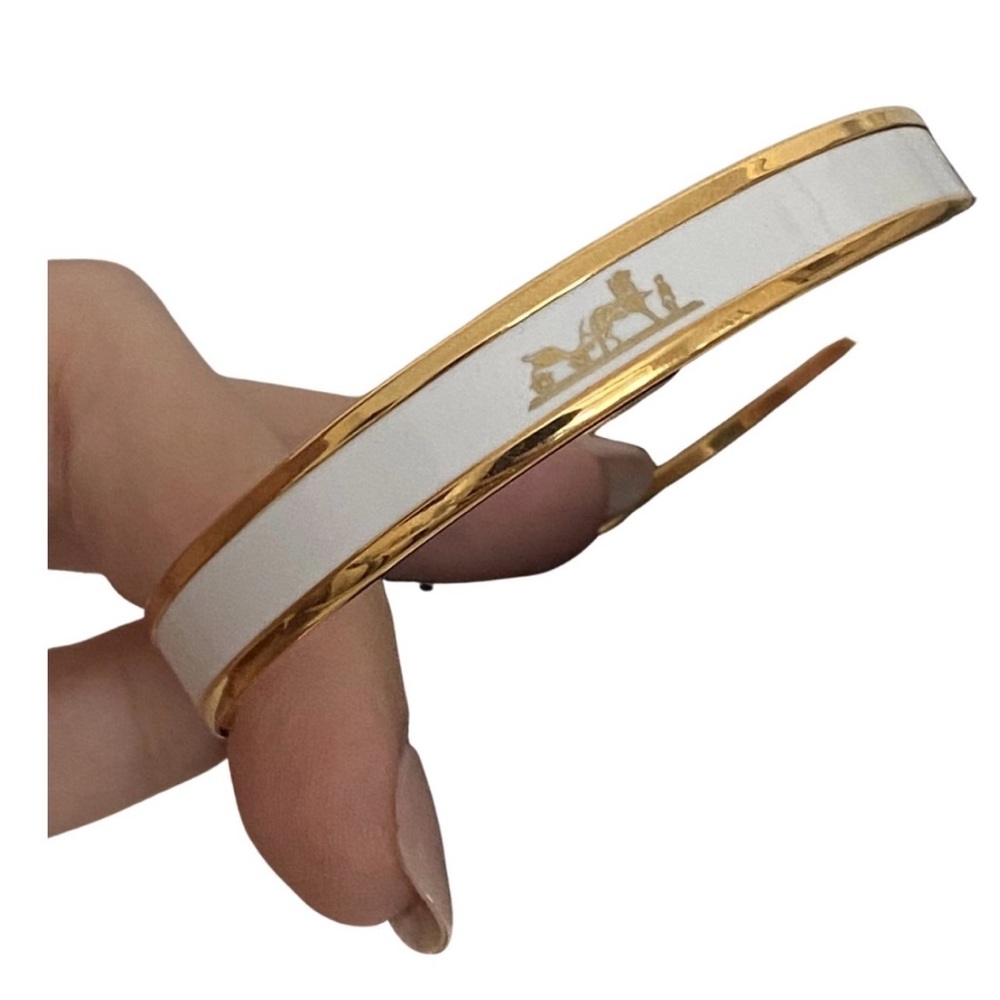 Hermès Enamel Bangle White Gold, Horse Motif, Pristine - Picture 2 of 5
